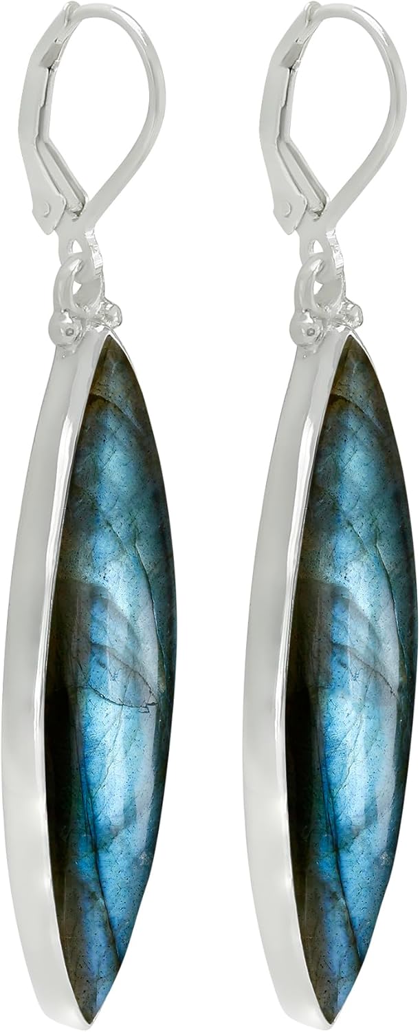 Natural Stabilized Copper Infused Turquoise Malachite Labradorite Sterling Silver Plated Earrings - Marquise Shaped Dangle & Drop Leverback Earrings For Women