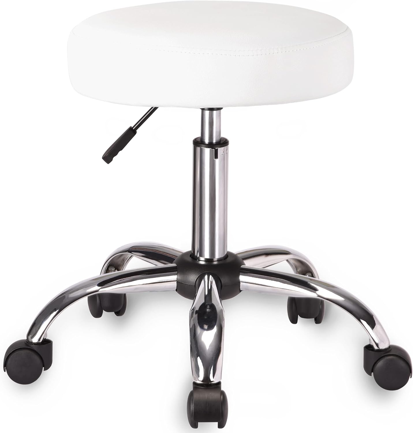 IMUsee PU Leather Rolling Stool Swivel Salon Shop Stool Chair with Height Adjustable Spa Salon Work Message Stools Cushioned in White