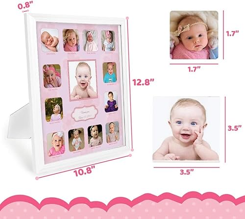 Miniatura 2 de Comfecto Marco para el primer año del bebé con paspartú, marcos de fotos de collage de 12 meses para decoración del cuarto del bebé, tiene capacidad