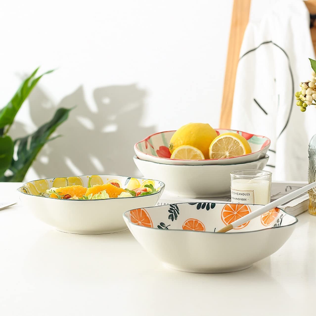 SwissHome Whimsical Orchard Delight Round Ceramic Salad Bowl for Dessert, Soup, Rice, and More - Microwave & Oven Safe (Orange Pattern) 4