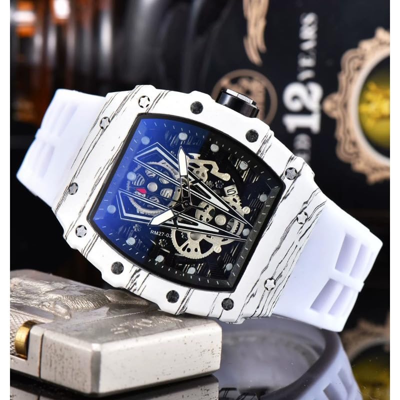 Image of Richard Hot-Selling Colorful Wood Grain Bull Style Barrel-Shaped Fashion Watch - Large Dial Pointer, Stainless Steel, PU Strap, Alloy Case, Black Color