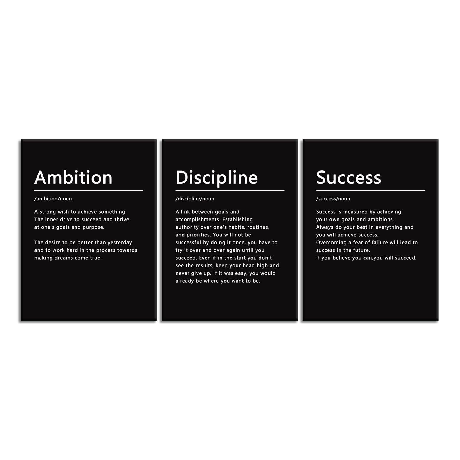 3 Panels Ambition Discipline Success Motivational Canvas Office Print Wall Art Inspirational Entrepreneur Quotes Poster Painting Modern Inspiring Artwork for Home Living Room Decor (12"x16"x3pcs) - Image 2
