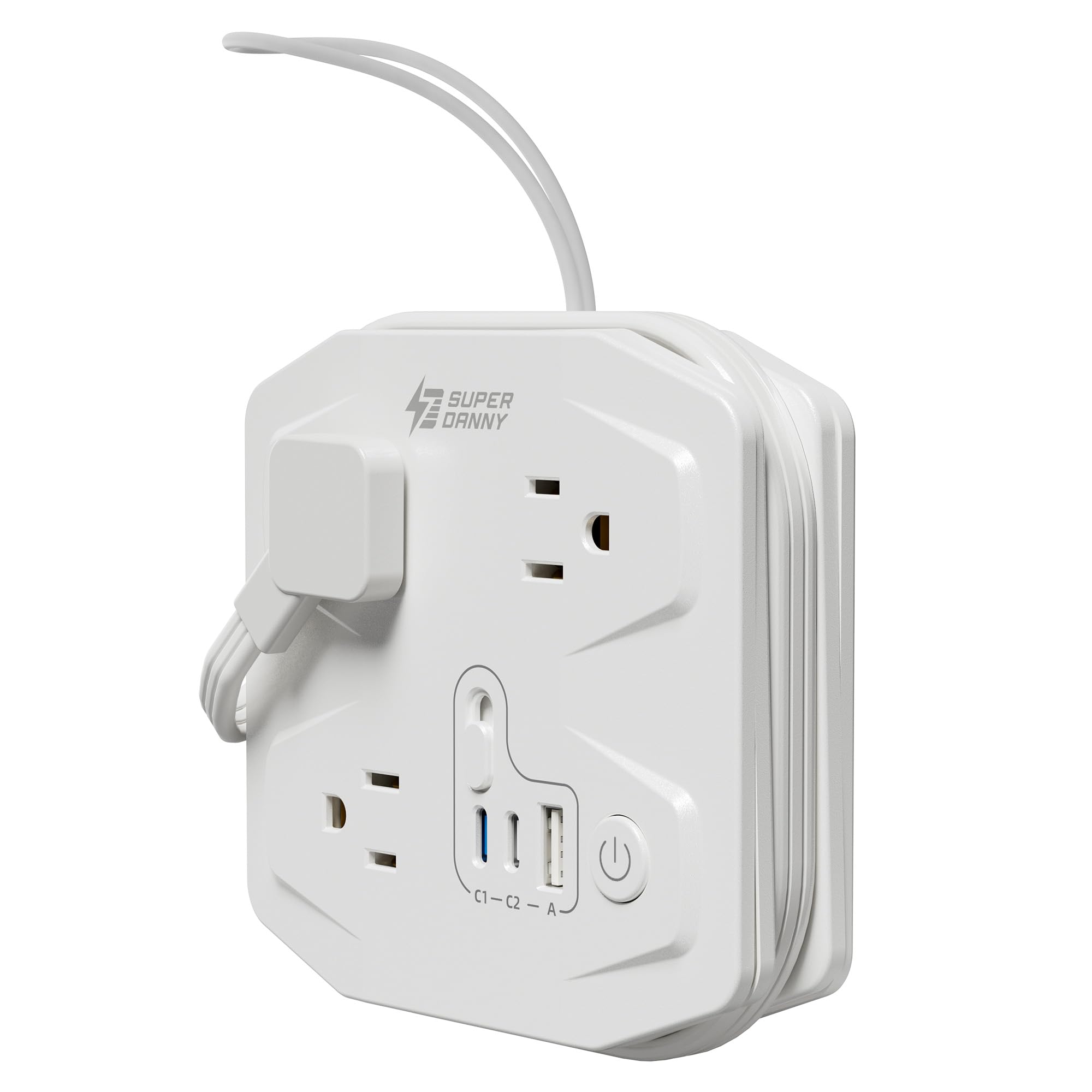 20W Travel Power Strip SUPERDANNY 3-Foot Wrap Up Extension Cord with 3 Outlets a
