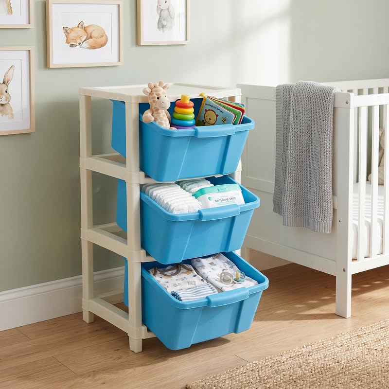 Image of Kavira Plastic Drawer Storage Tower - Space Organizer|Blue,3 Layer