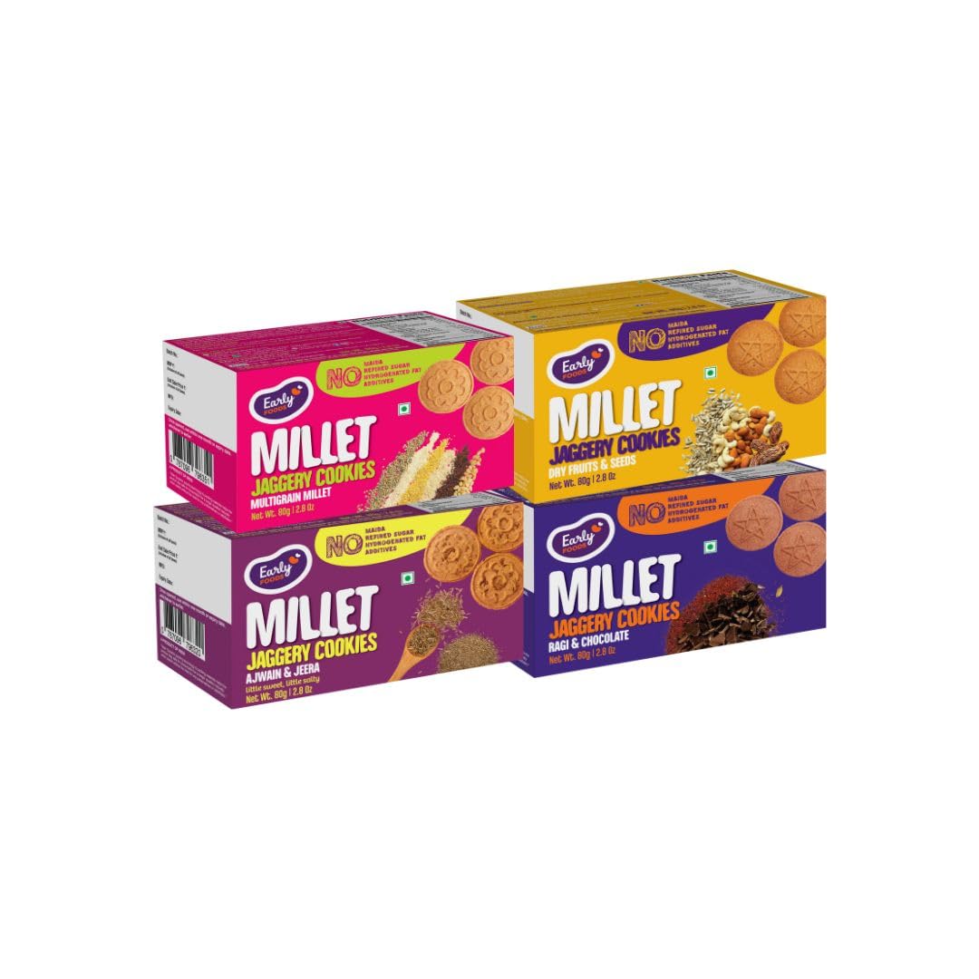 Early Foods- Chota Pack Biscuits Combo Pack - Millet Jaggery Cookies X 4 | Millet biscuits | Sugarfree Biscuits
