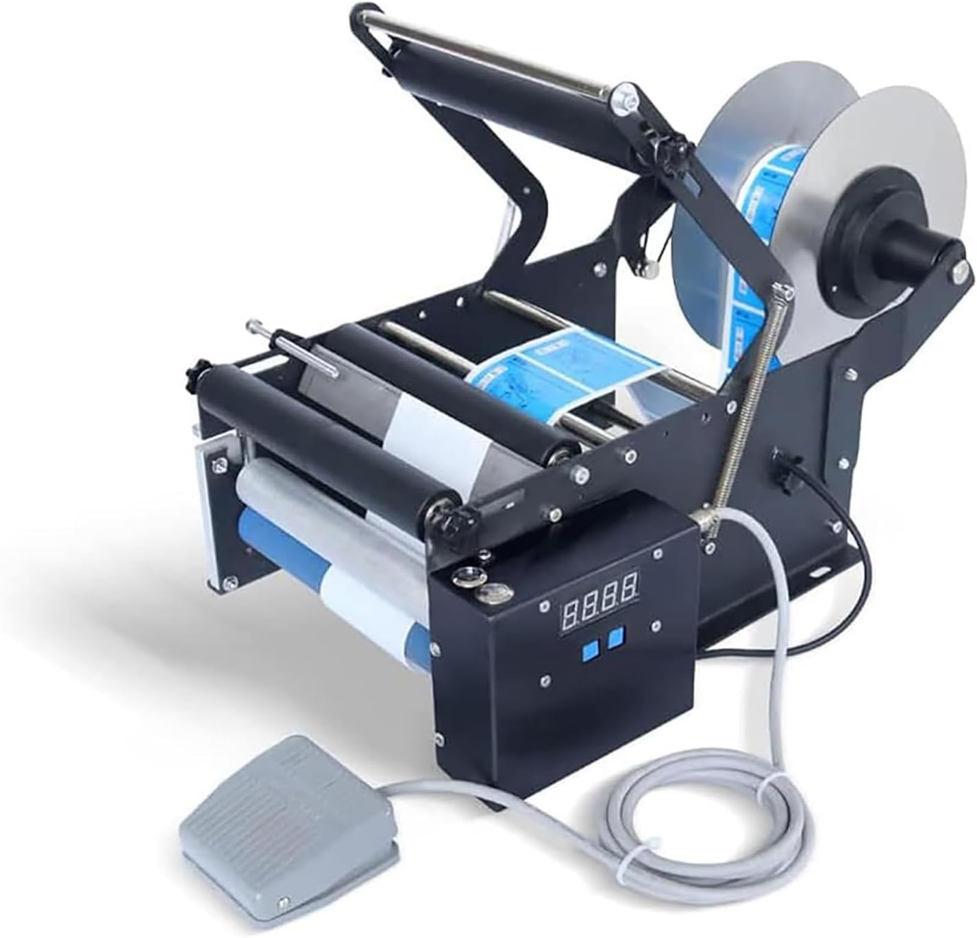 Electric Round Bottle Labeling Machine with Foot Pedal, | 30pcs/min labeling speed,fits round bottles 20-100mm.(110V)