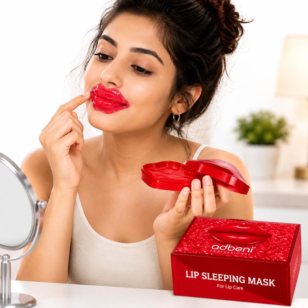 Adbeni 20 Pieces Lip Sleeping Mask | Hydrating Sheet Mask for Dry Lips | Overnight Care Treatment | Moisturizing Patches for Soft & Smooth | Shade-Red-image-5