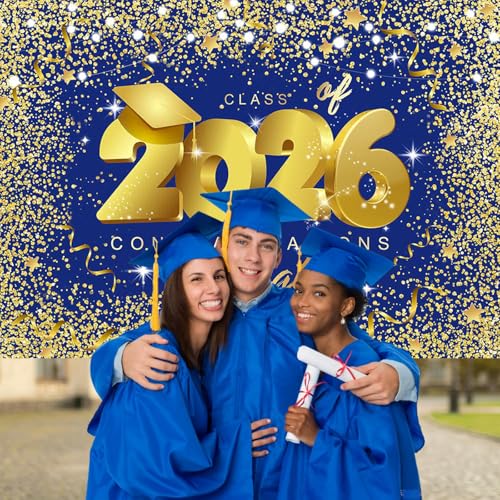 Fondo graduación azul y dorado 7x5ft Mocsicka miniatura 2