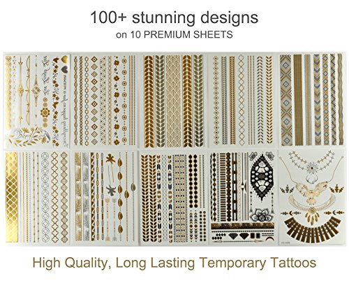 Classy Bohemian Temporary Metallic Tattoos for Body and Hair (10-Sheets)