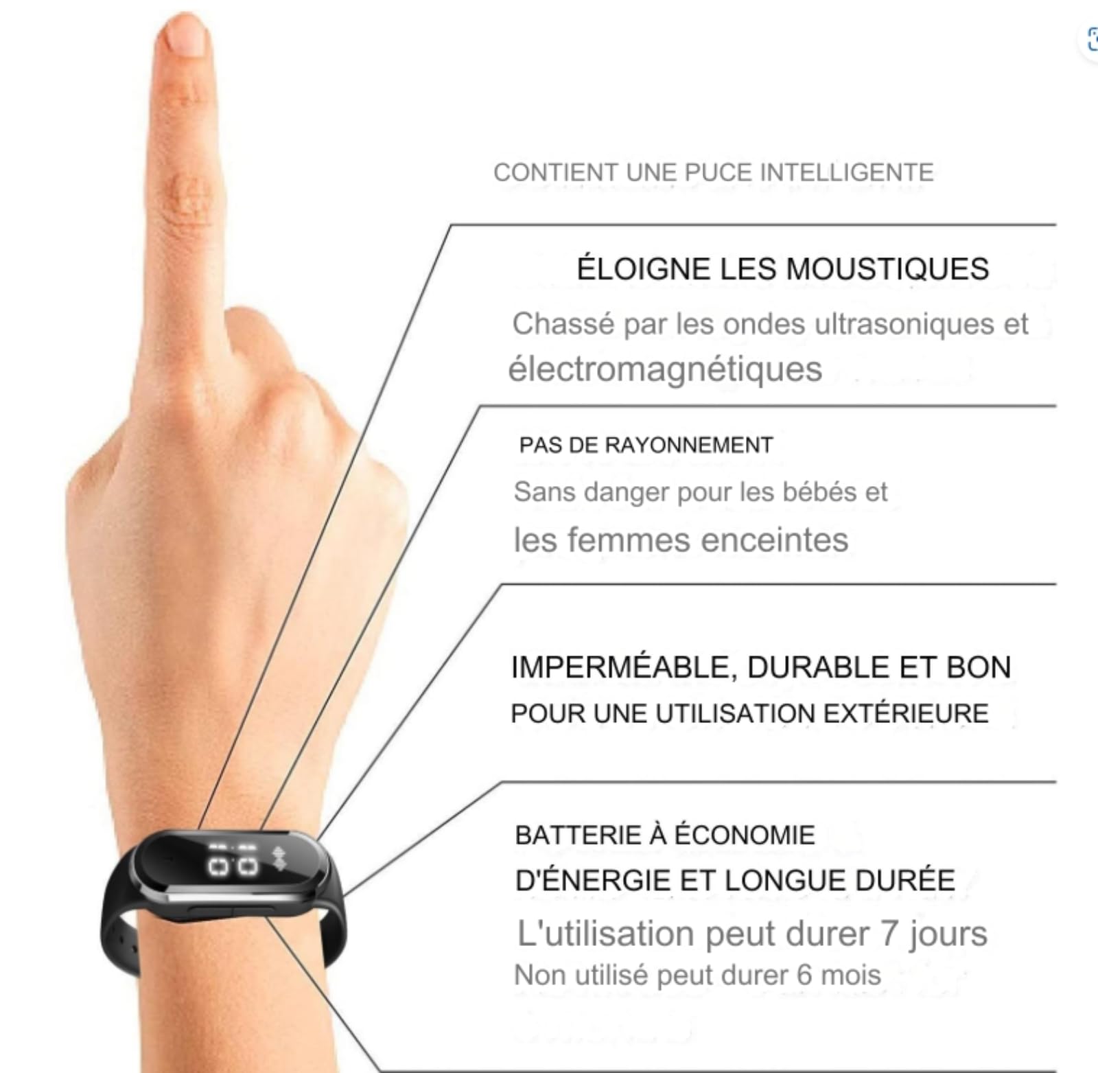 Braccialetto di perdita di peso ad ultrasuoni, orologio intelligente di perdita di peso ad ultrasuoni, braccialetto fitness corpo ad ultrasuoni, regolabile per uomini e donne (bianco)