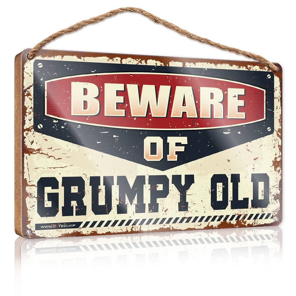 FZFN Funny Room Decor Beware Of Grumpy Old Wooden Sign Porch Decorations Outdoor Home Decor Farmhouse(15X28CM)