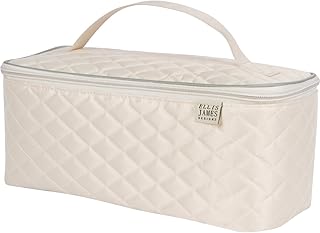 Ellis James Designs Large Travel Makeup Bag Organizer - Cosmetic Train Case Toiletry Bags for Women - Cream - With Handle...