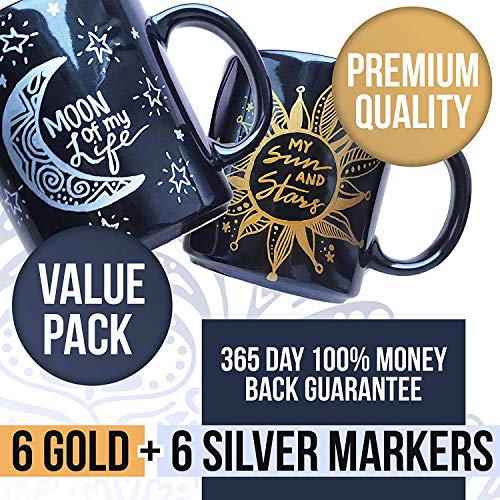 Gold & Silver Metallic Paint Pens For Rock Painting, Stone, Ceramic, Glass, Wood, Metal, Fabric, Canvas. Set Of 6 Gold Permanent Oil Based Paint Markers And 6 Silver Paint Markers Extra Fine Tip 0.7Mm #TOP2