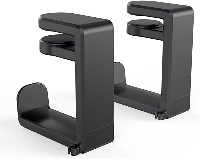 Rotating Headphone Stand - EURPMASK PC Gaming Headset Stand, Adjustable Clamp-on Headphone Holder, Headphone Hanger Hook Under Desk with 360 Degree Swivel&Cable Clip Organizer - Black, 2 Pack