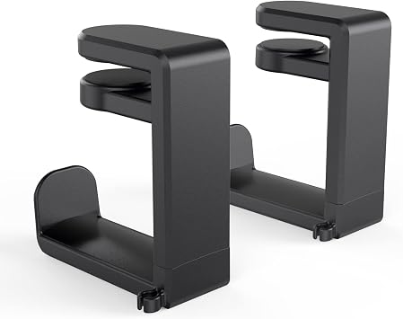 EURPMASK 2 Pack Rotating Headphone Stand,Adjustable Clamp-on Headset Holder | 360°Swivel,Headset Hanger Hook Under Desk,No Residue,Cable Organizer,Soft Rubber Pads,Keep Headphones Secure&Desk Tidy,Black