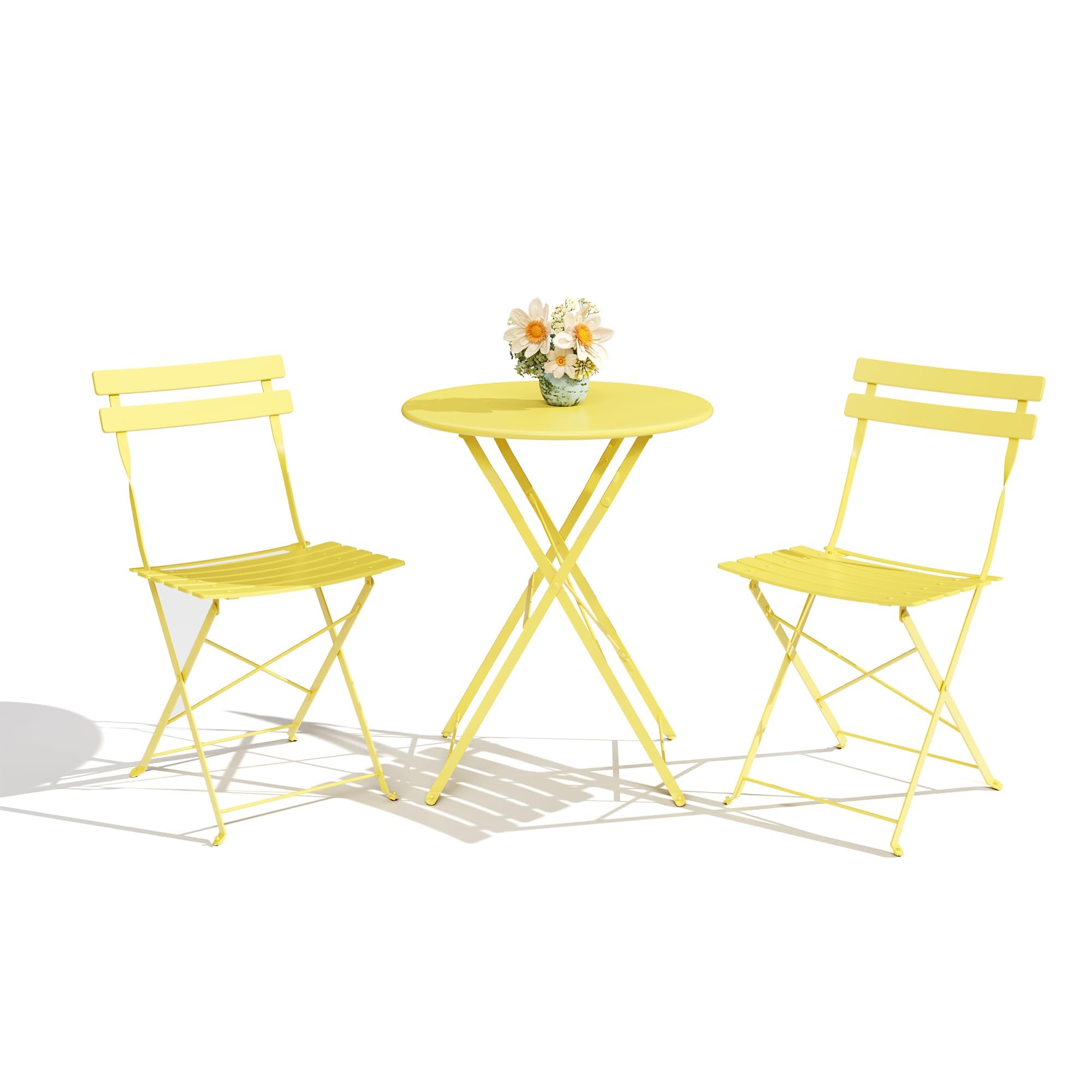 Aptliton 3Pcs Collapsible Bistro Patio Set, Outdoor Furniture, Yellow