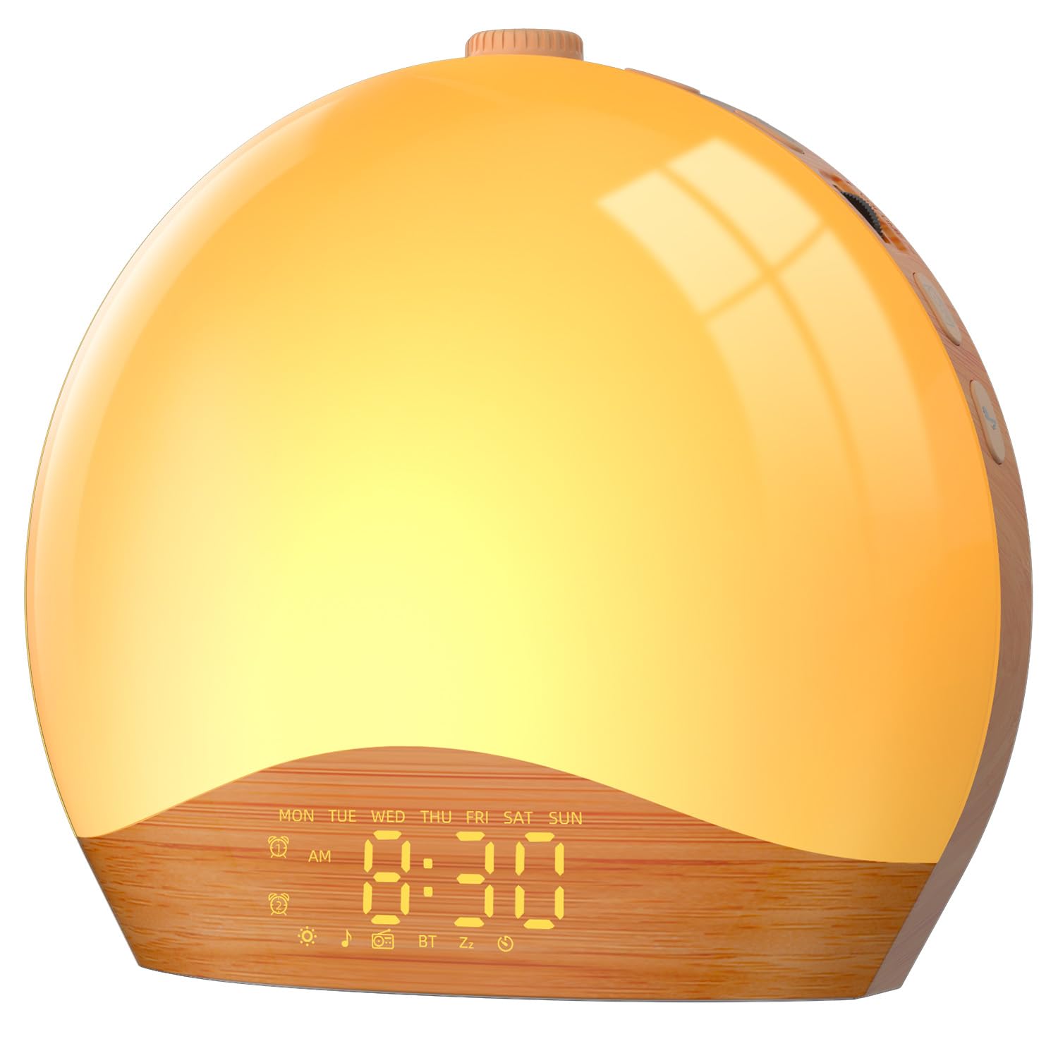 Liorque Natural Wood Sunrise Alarm Clock Wake Up Light Clock With Sunrise/Sunset Simulation, 8 Colors Atmosphere Lamp, 22 Natural Sounds, Dual Alarms, Snooze And Fm Radio, Light Up Alarm Clock Bedside(Wood)