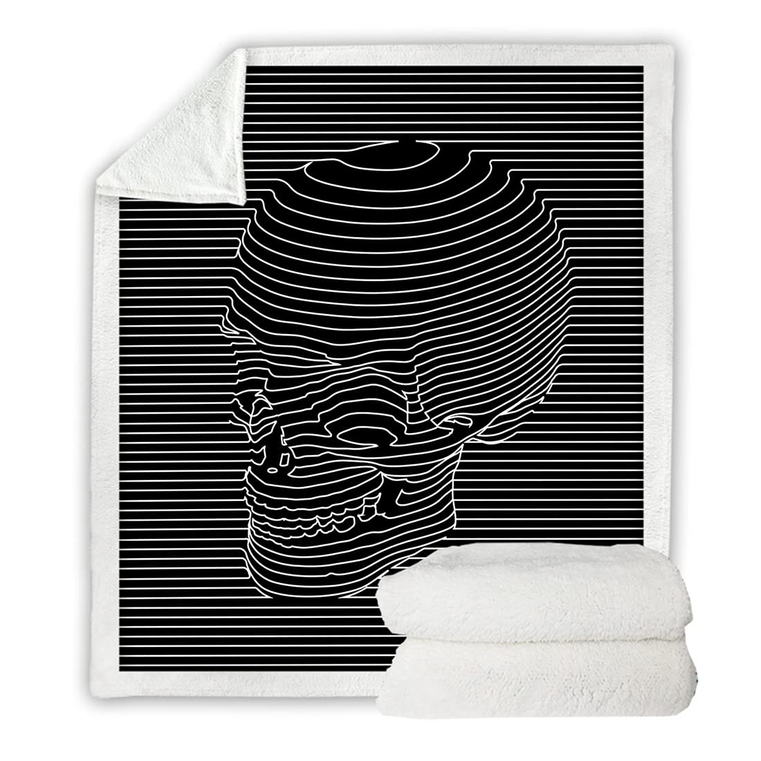 Coperta in pile con teschio a righe bianche con stampa a teschio, in morbido tessuto 3D, per bambini, uomini, donne, 150 x 200 cm