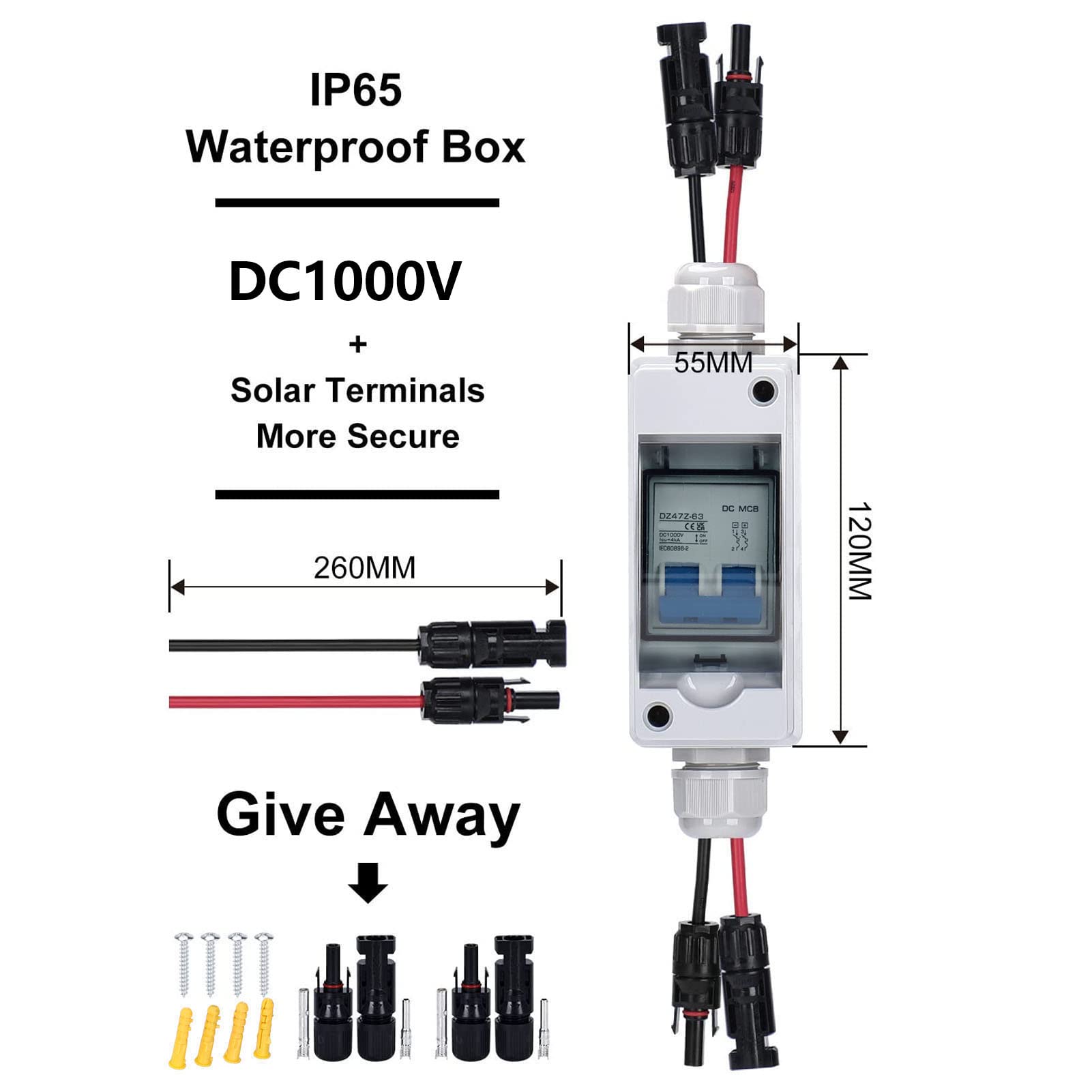 DC Miniaturowy Przerywacz, 1000V 16A DC Rozłącznik do Systemu Fotowoltaicznego IP65 Wodoodporne Pudełko Przezroczysta Osłona