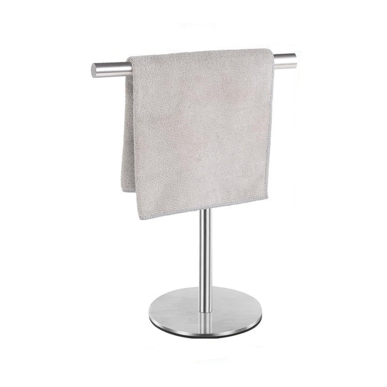 Moedweuo Silver T-Shape Hand Towel Holder Stand, Stainless Steel Countertop Rack
