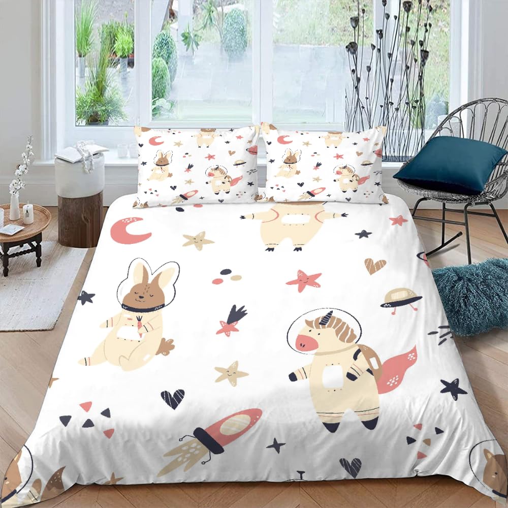 Housse de couette 2 personnes animaux dessin animé 220x240 pour stopper les disputes de couette