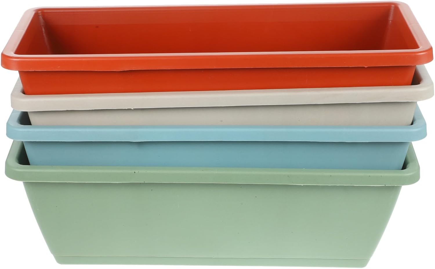 ibasenice 4 Sets Medium Rectangular Window Planter Boxes with Drainage Saucers, Resin Vegetable and Succulent Flower Pots for Indoor Outdoor Garden Balcony, 43cm Length, Multi-Color