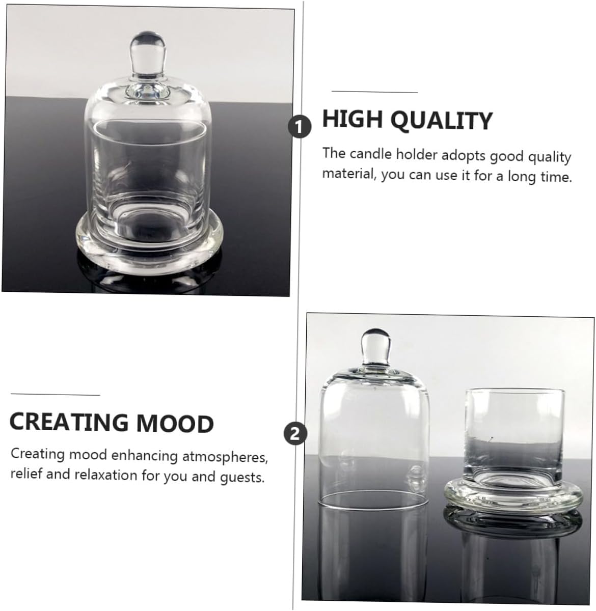 Glass Candle Holders Bell Jar Set 15.8cm Hand-Blown Glass Candlestick for Wedding Home Decor Table Centerpiece 2 Pieces