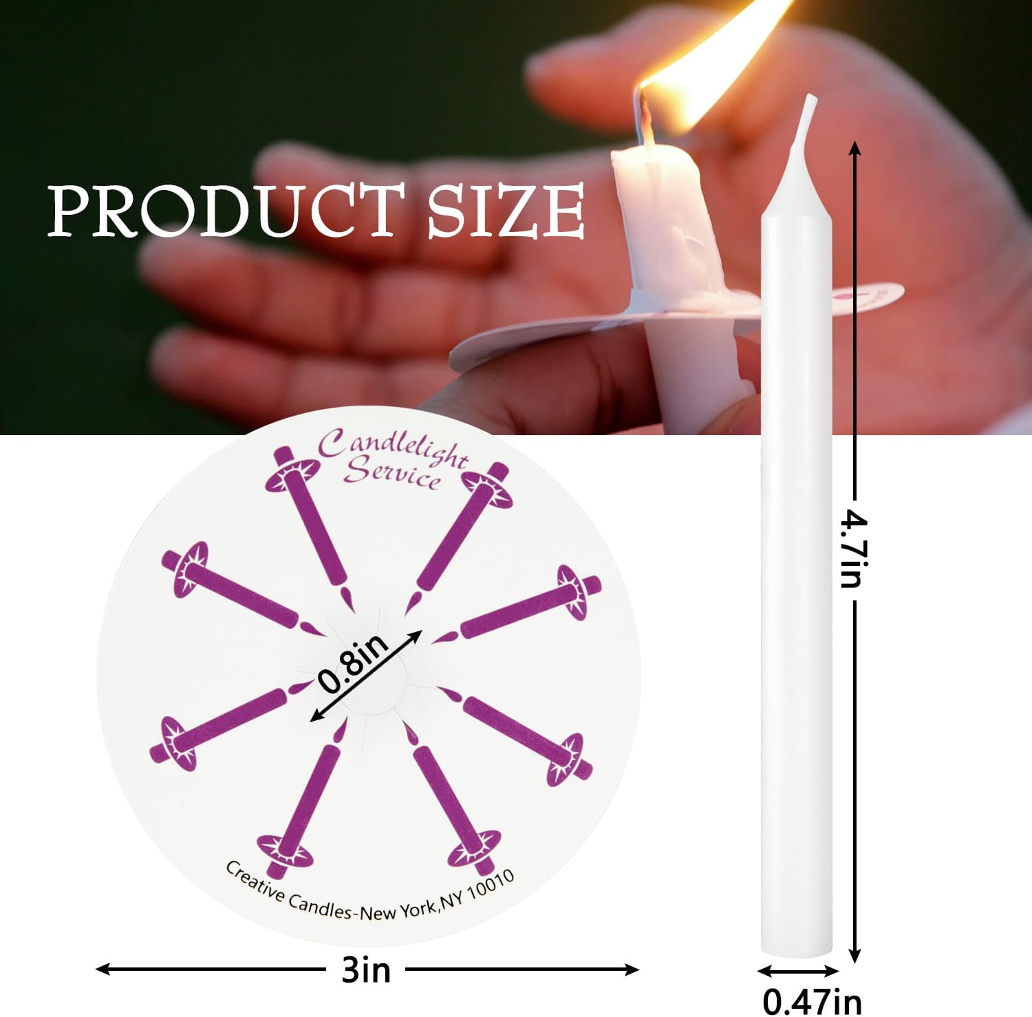 Unscented White Taper Candle Bulk of 200, Church Vigil Candles with Drip Protectors, for Shabbat Memorial Christmas, 5'' H X 1/2'' D