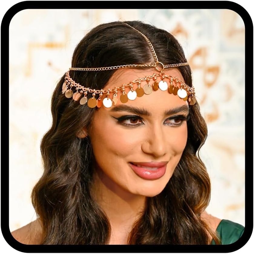 Fashband Tassel Head Chain Sequins Hair Chain Gold Bridal Headpiece Festival Hair Accessories for Women and Girls