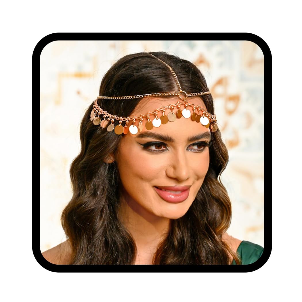 Fashband Tassel Head Chain Sequins Hair Chain Gold Bridal Headpiece Festival Hair Accessories for Women and Girls