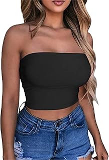 NHNKB Blouses & Tunics For Women Lace Vest Women Sexy Plain Crop Top Strapless Bandeau Tube Top Sleeveless Backless Tank Vest Tank Top Large Sizes Women