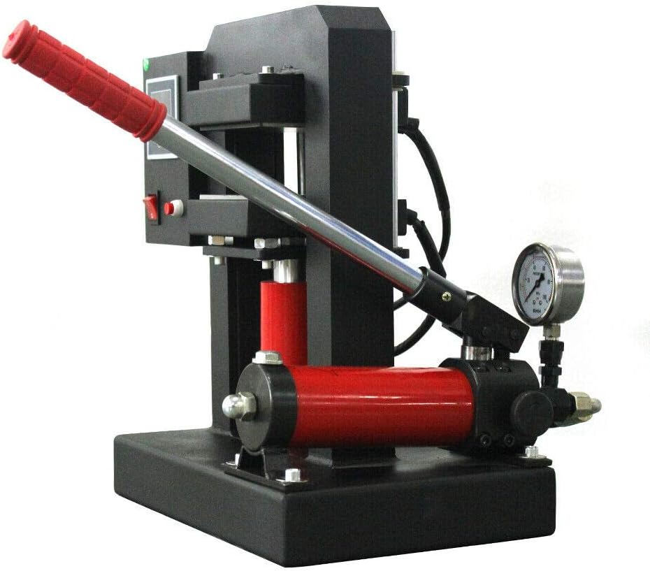 Hydraulic Heat Press, High Pressure Manual Jack Heat Press Machine w/ 5'' X 5'' Dual Heating Plate and Pressure Gauge Hot Press Stamping Machine Heavy Duty Press for Printing Heat Transfer Equipment