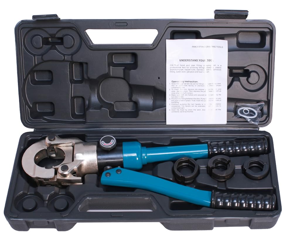 VOTOER Hydraulic Copper Tube Crimping Tool, Copper Pipe Fittings Crimping Plumbing Tools, Crimper Plumbing Pressing Tool, with 1/2", 3/4" and 1" Jaws
