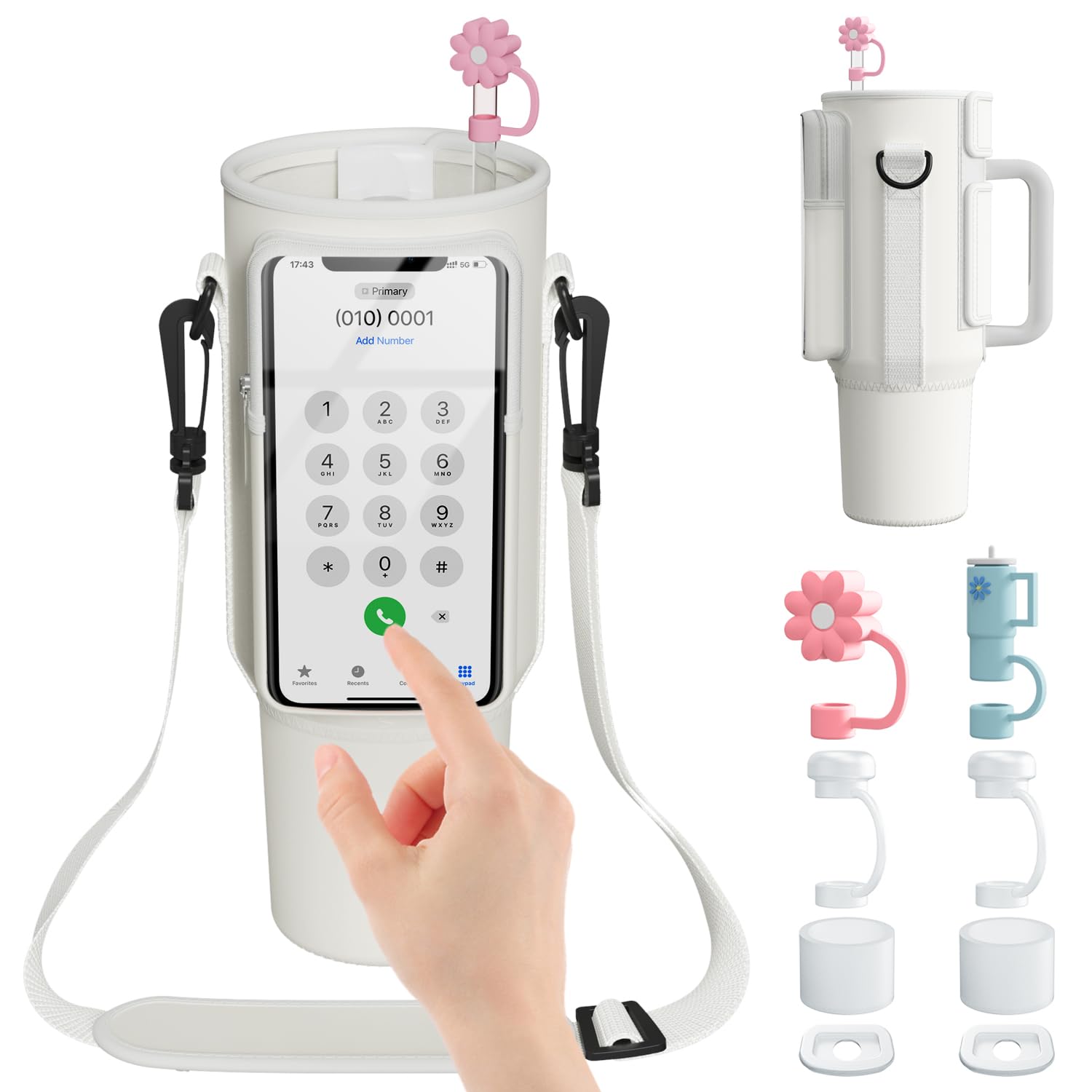 LOKASS Initial Water Bottle Holder With Strap For Stanley 40oz Tumbler Accessories A Z Personalized Water Bottle Carrier Bag With Phone Pocket For Stanley Cup Pouch(color:black - View #14