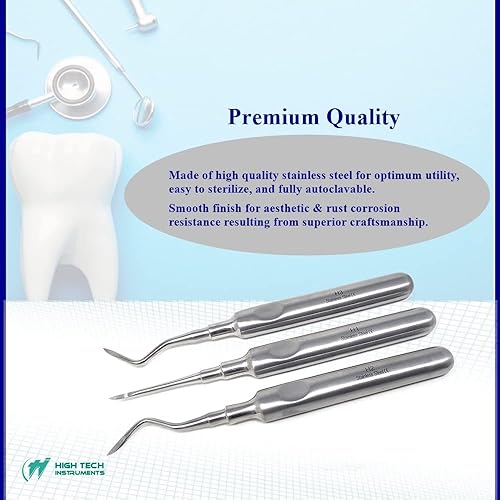 Miniatura 4 de Juego de 3 elevadores dentales con mango delgado H1+H2+H3 para extracción de raíces molares dentales de acero inoxidable, instrumentos de luxación