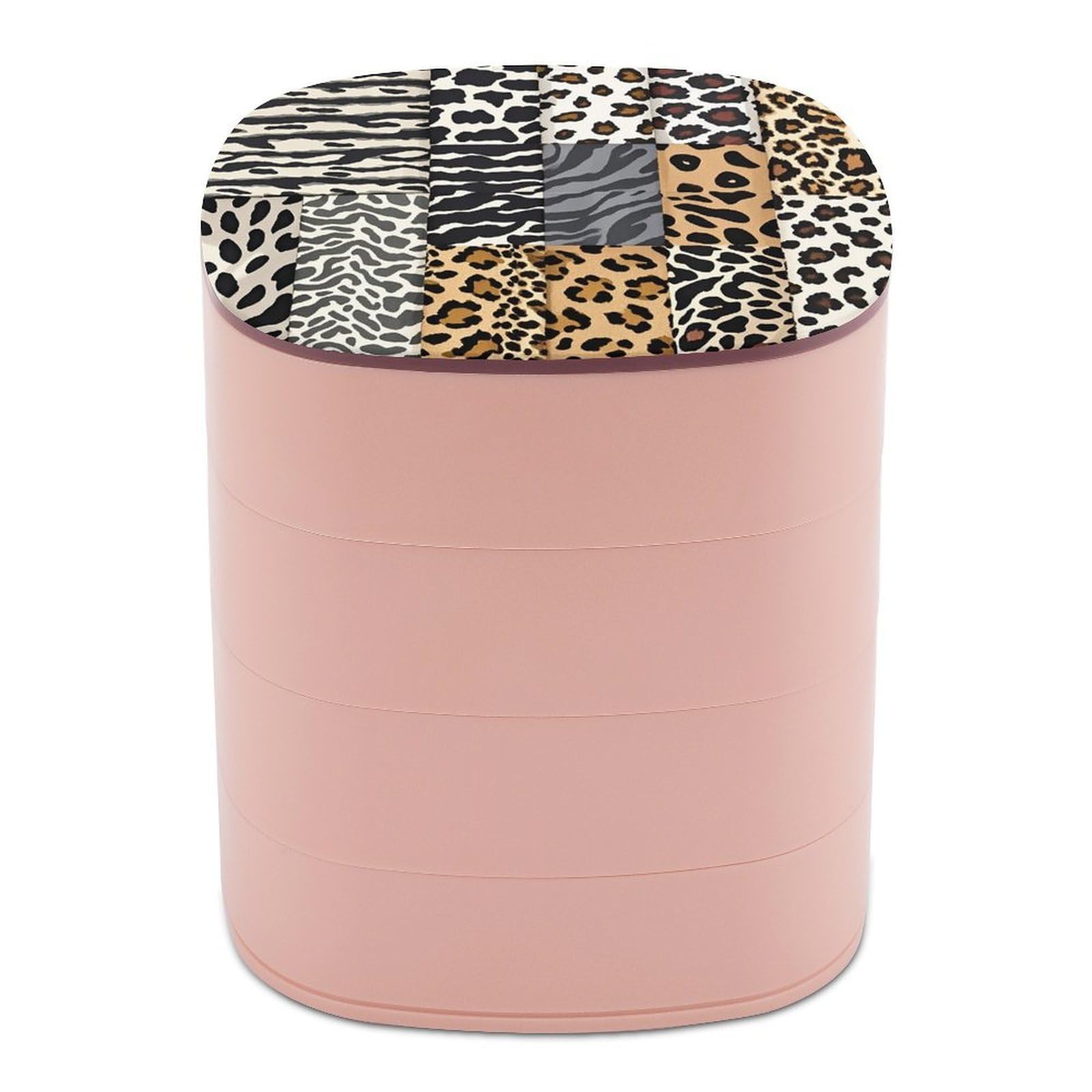 LZQPOEAS Leopard with Brownish Jewelry Organizer Small Jewelry Storage Box Earring Holder for Women 4-Layer Rotating Travel Jewelry Tray Case with Lid for Bracelets Rings Gift