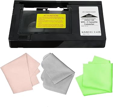 محول كاسيت VHS لكاميرات الفيديو،محول VHS c مثالي لمشغل VCR، تحويل مشغل كاسيت الفيديو إلى رقمي باستخدام قطعة قماش نظيفة للعدسة مكونة من 3 قطع
