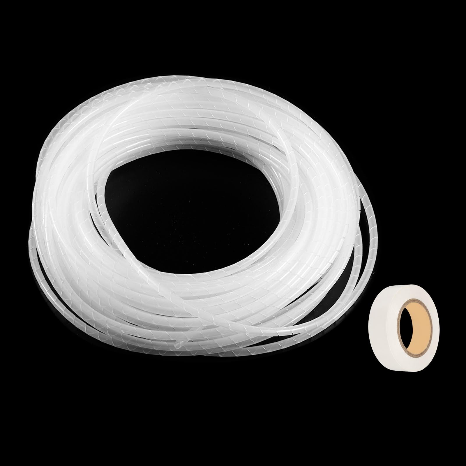 sourcing map Spiral Cable Wrap 42.7ft/13M 6mm Cable Management Sleeve Cord Organizer Flexible PE for Computer Wire, Charging Cable White with Tape