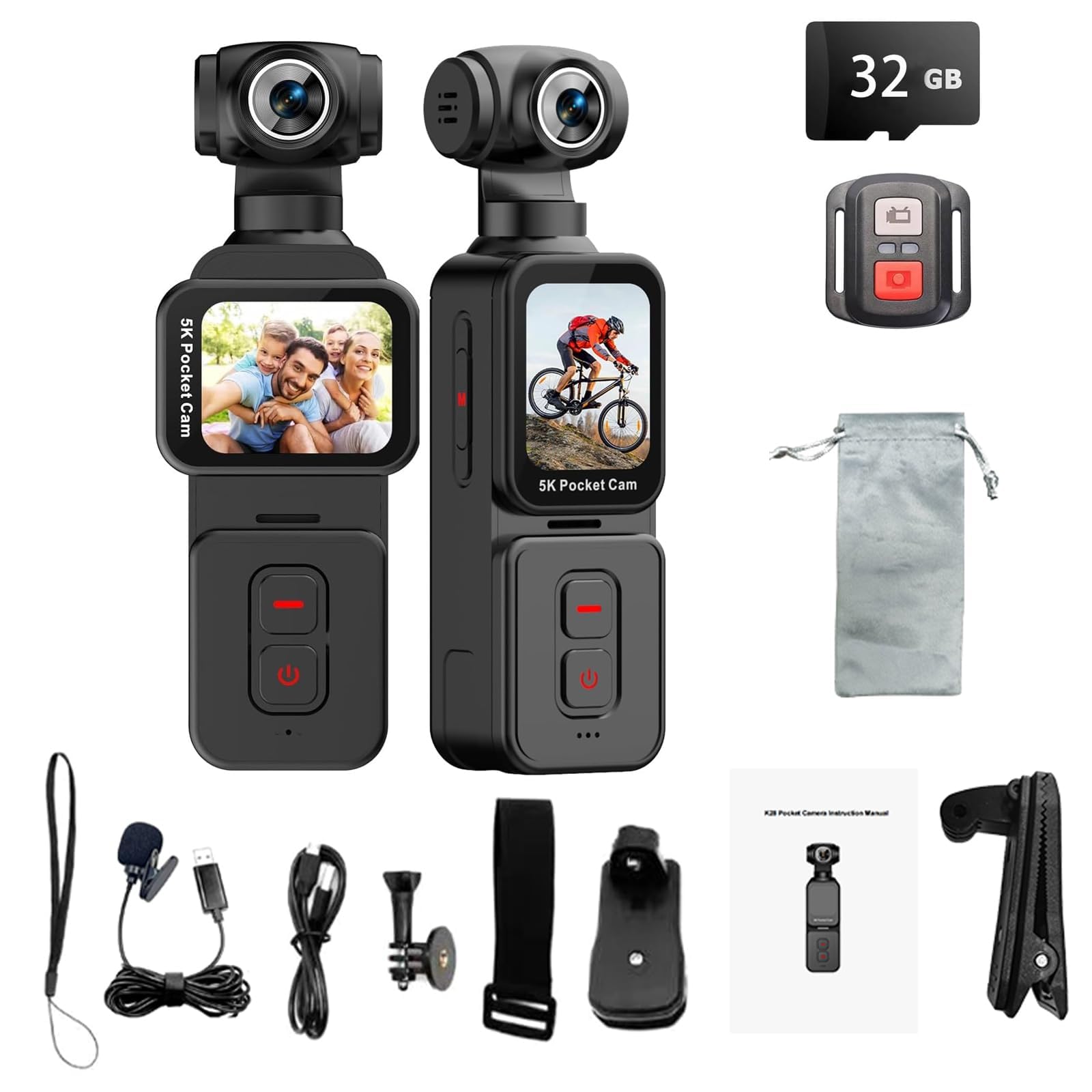 5K Handheld Action Camera, Portable Pocket Vlogging Camera with Image Stabilization, 270° Rotatable Wide-Angle Lens, Rotating Touchscreen, WiFi, Remote & App Control for Travel Sports (128G) — view 10