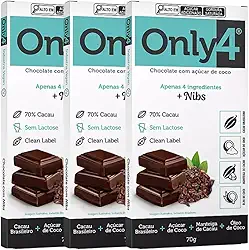 Kit com 3 Tabletes de Chocolate 70% Cacau com Nibs de 70g cada - Only4
