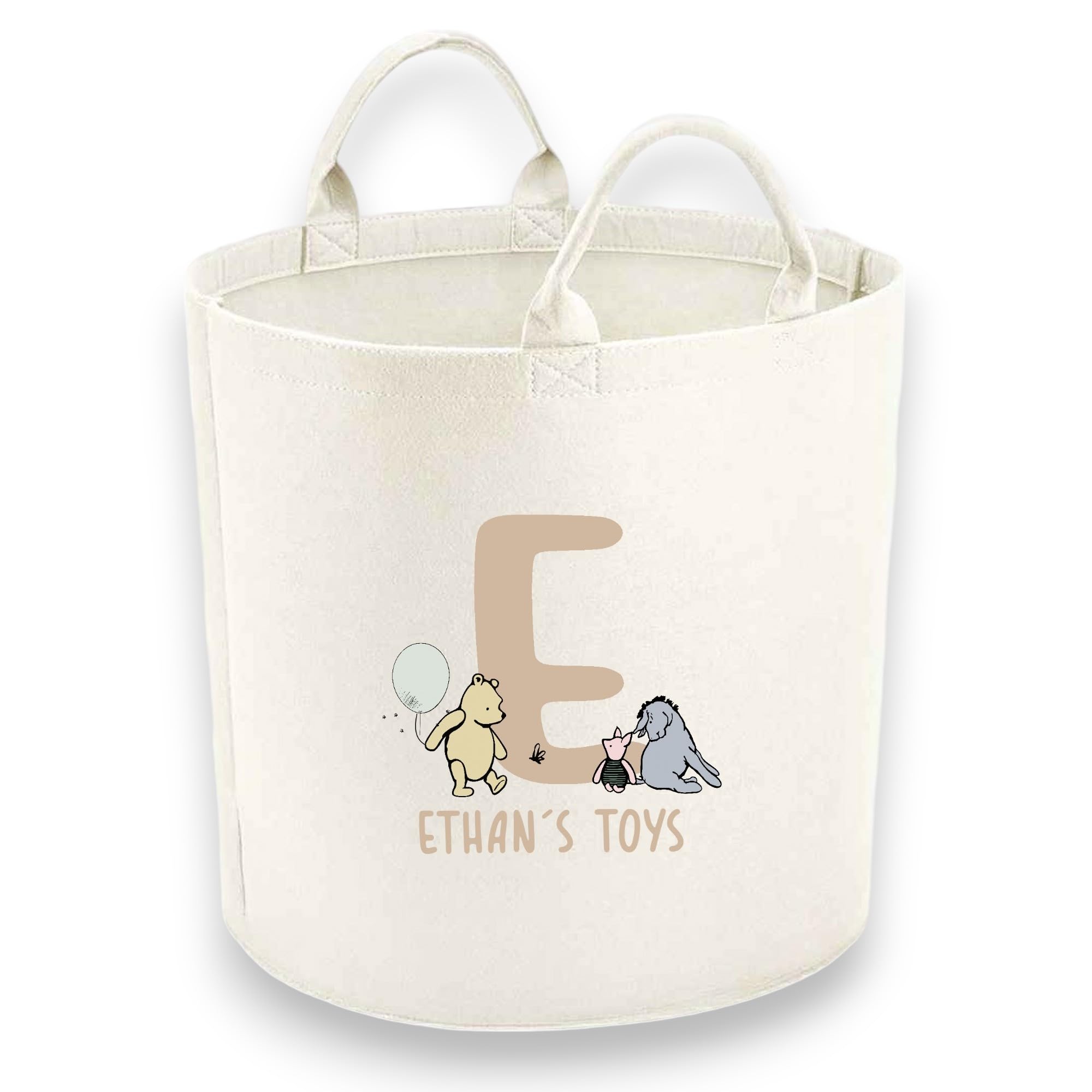 Personalised Child Felt Toy Tub with Beige Winnie Initial Print (Various Sizes) (Medium (40x40cm))