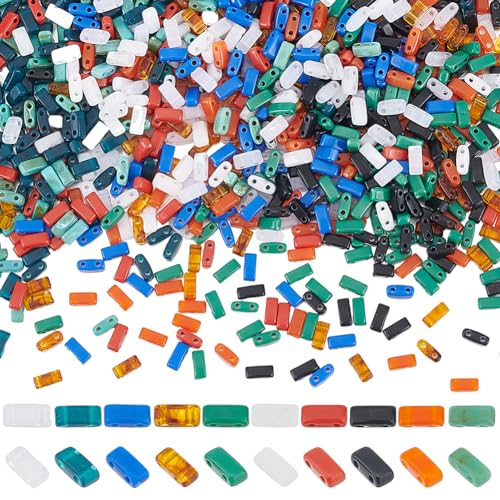 SUNNYCLUE 1 Box 1000Pcs 10 Colors 2 Hole Rectangle Bead Acrylic Flat Square Beads Half Tile Small Cute Mini Seed Carrier Spacer Beads for jewellery Making Diy Crafting Supplies Bracelet Necklace Women