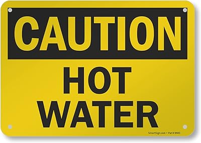 SmartSign 7 x 10 inch “Caution - Hot Water†OSHA Sign with Pre-Cleared Holes, Digital Printing, 55 mil HDPE Plastic, Black and Yellow