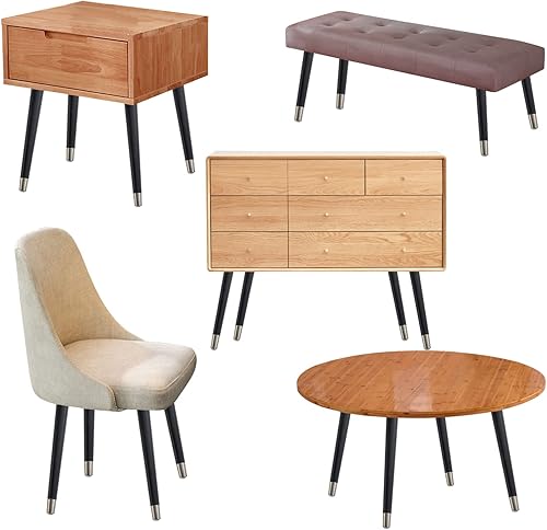 Miniatura 8 de Patas de mesa de madera de 16 pulgadas con borde de metal para mesa auxiliar, estilo moderno de mediados de siglo, cónicas, redondas, accesorios