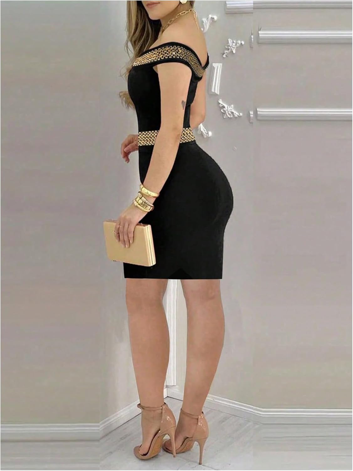 winkbay Women's Elegant Off The Shoulder Dress Sequin Bodycon Mini Evening Party Cocktail Dresses - Image 2