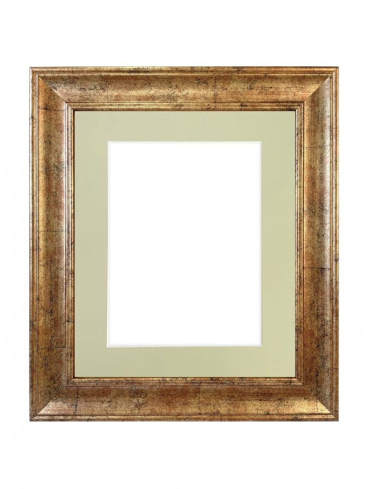 FRAMES BY POST Scandi Antique Gold Picture Photo Frame with Light Grey Mount 7 x 5 Image Size 5 x 3.5 Inch
