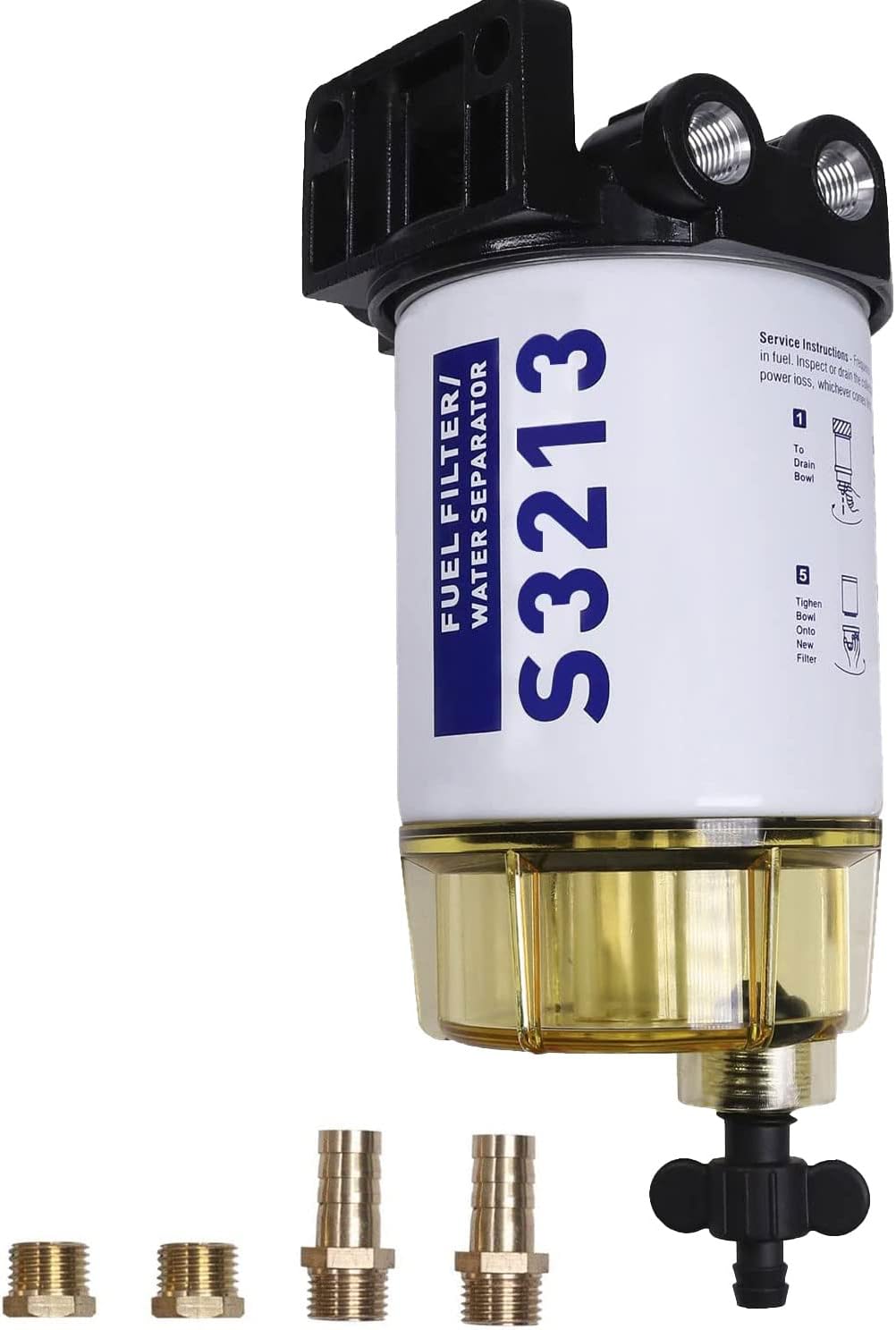 S3213 Marine Fuel Filter Water Separator Clear Bowl Kit Outboard Filters Compatible with Racor Mercury Yamaha 10 Micron