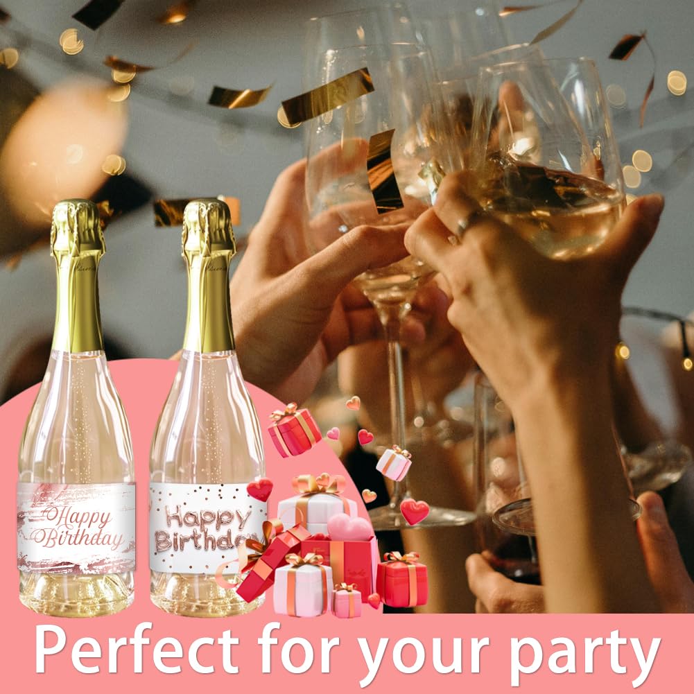 PH PandaHall 40pz Etichette per Bottiglie di Vino Adesivi per Bottiglie di Vino Happy Birthday, 4 Stili Adesivo Etichetta Vino Adesivo Rosa Dorato per Cocktail Anniversario, 9x5cm