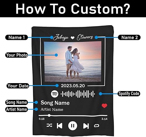 Miniatura 3 de THUANCKY Manta personalizada con código de Spotify con fotos para parejas, enamorados, día de San Valentín, aniversario, cumpleaños, boda, Navidad,