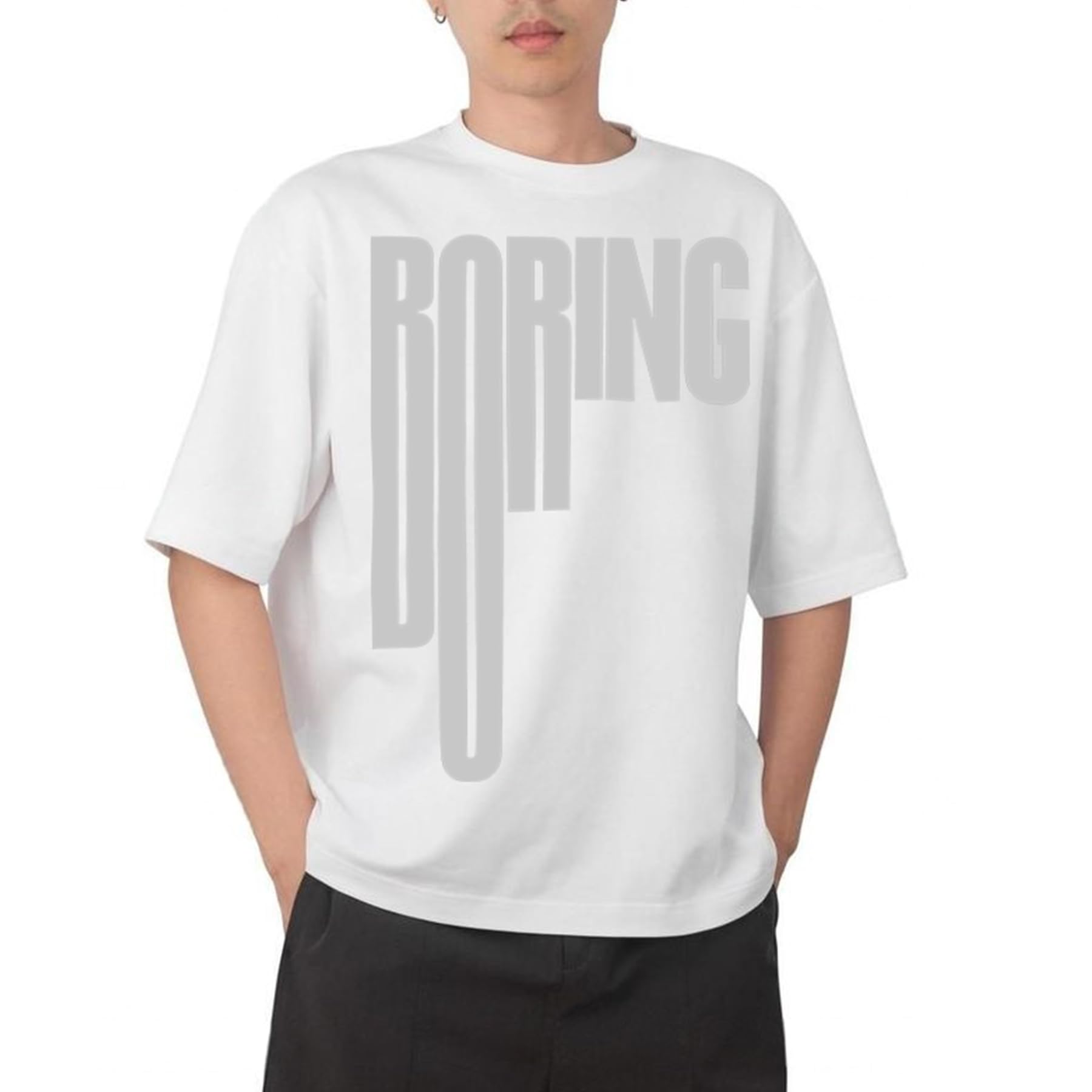 Tshirt Boring Model : 037 Men Cotton Printed Oversized/dropshoulder/Round Neck White Tshirt for Men Women Unisex-image-47
